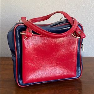 Vintage vinyl red and blue purse SZ 9” x 8” x 4”